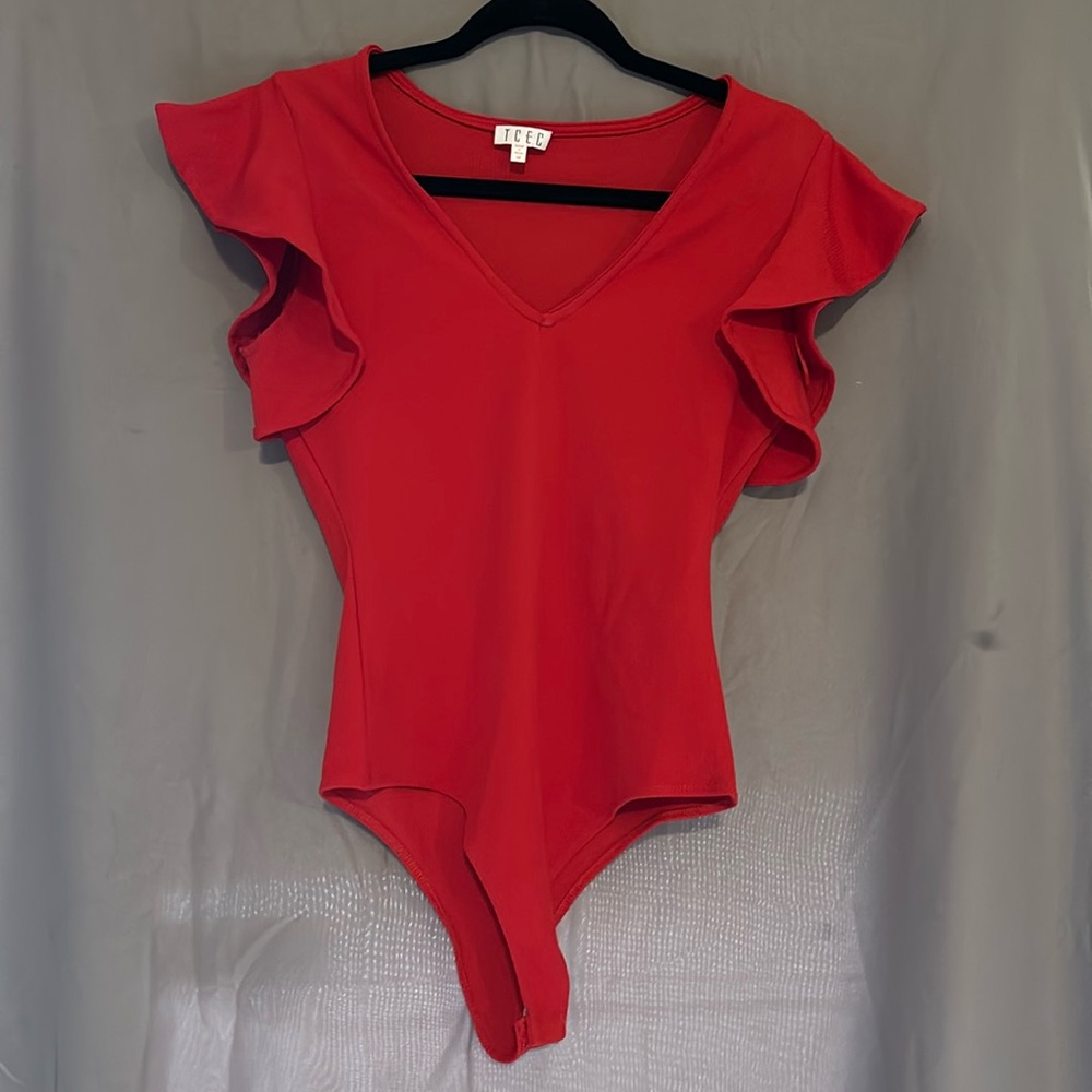 Lavish Red V-neck Ruffle Bodysuit